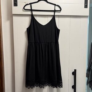 Black Strappy Sundress Lace Hem Tank Dress XL